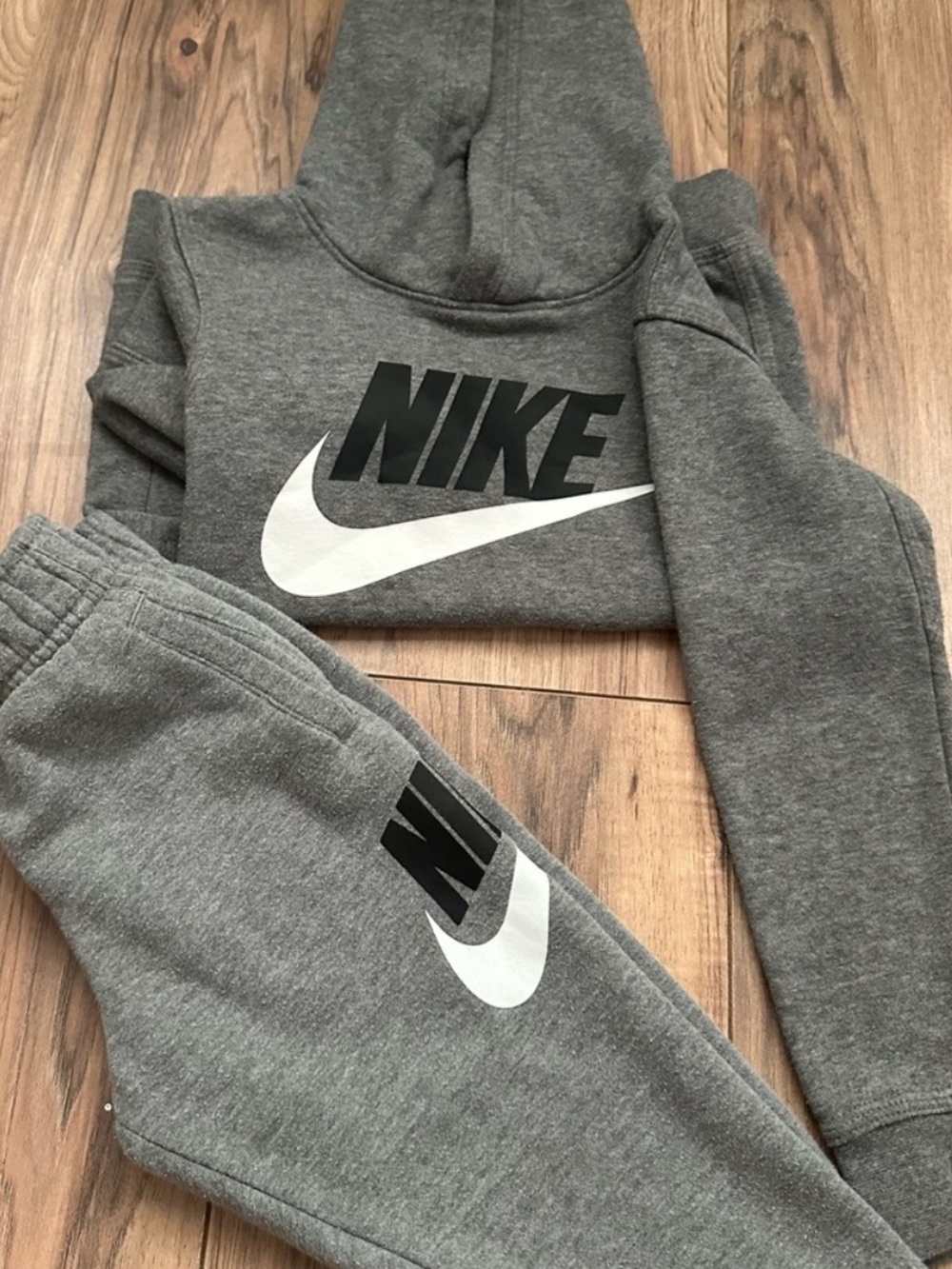 Nike Kids Gray Hoodie & Sweatpants Set with Black & White Swoosh